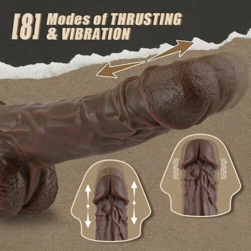 BBC LOVER-9.05 Inch Realistic 8 Thrusting Vibrating Heating Black Dildo with Remote Control