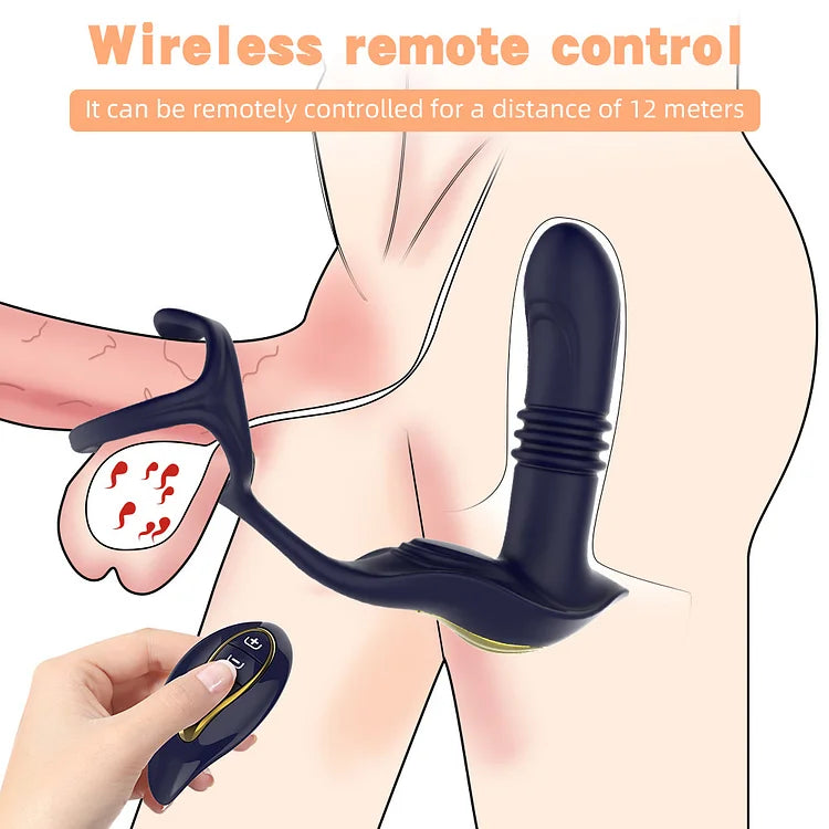 3-in-1 Remote Control Retractable Vibrating Prostate Massager With Penis Ring