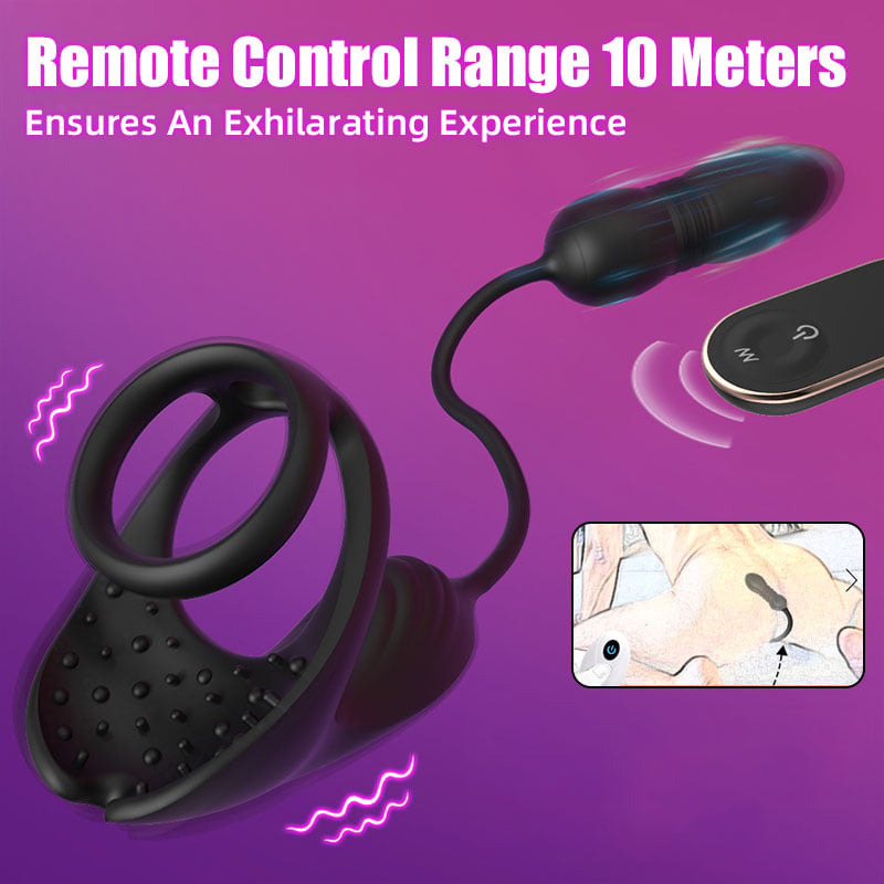 9 Thrusting & Vibrating Prostate Massager with Dual Cocking Rings Testicular Stimulator