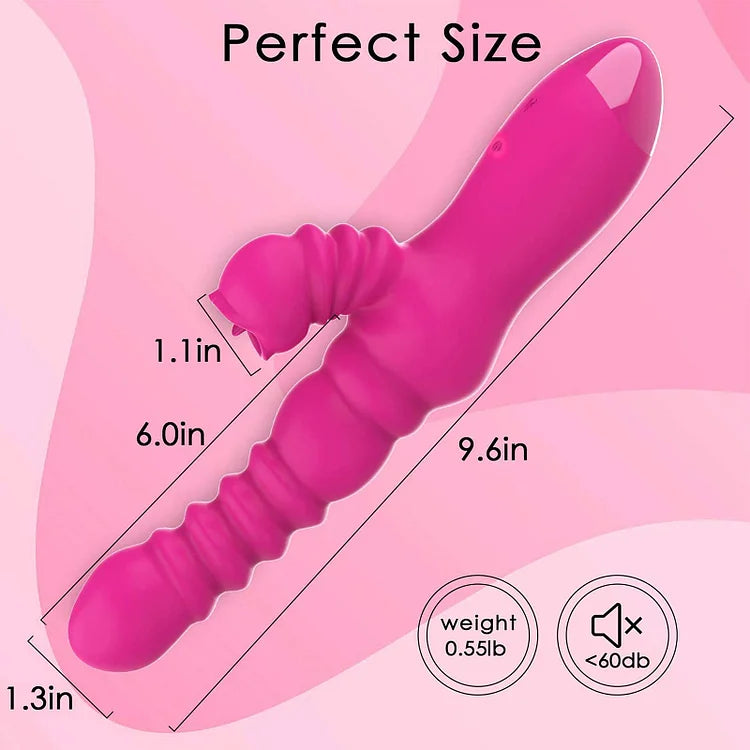 Thrusting Rabbit Vibrator for Tongue Licking Rotating Dildo with 7 Vibration and 3 Telescopic Modes, Bunny Personal Sex Toys for Women Couples