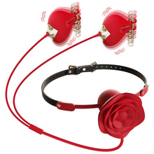 Load image into Gallery viewer, 2 In 1 Rose Nipple Clamp Vibrator With Vibrating Ball Gag