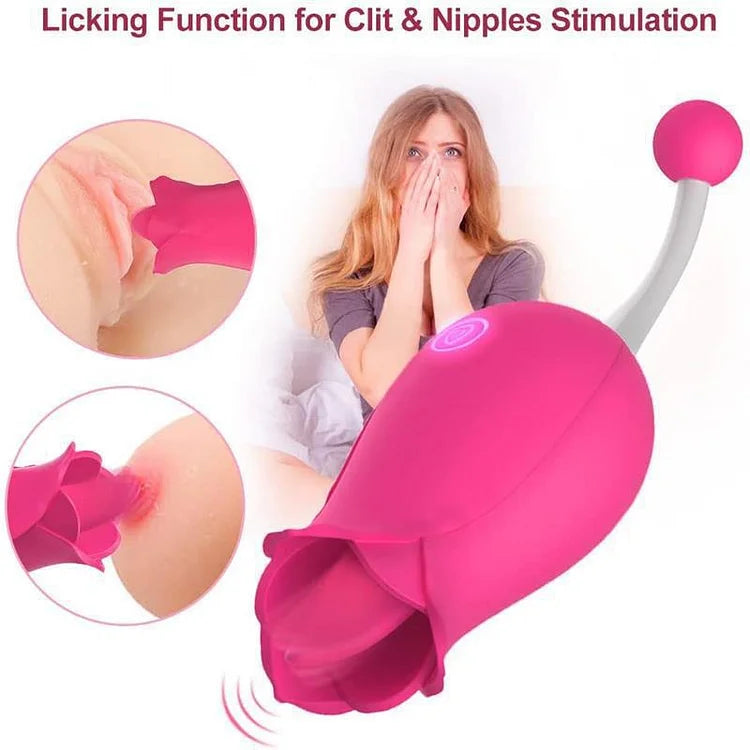 2 in 1 Licking & High-Frequency G-Spot Rose Clitoral Vibrator  Clitoris Tongue Stimulator Vaginal Breast Nipple Massager for Quick Orgasm