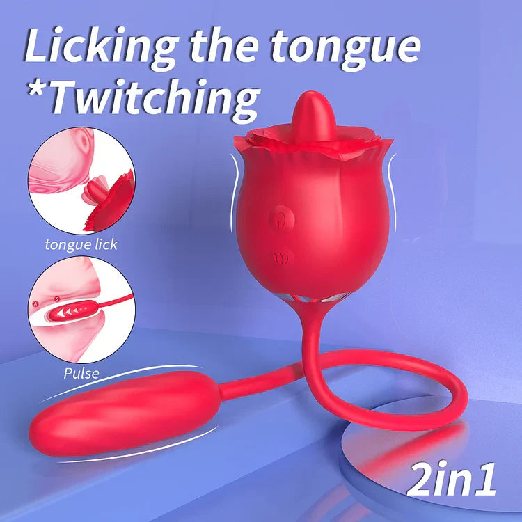 2 In 1 Rose Toy Thrusting Dildo Vibrator With 9 Tongue Licking 9 Thrusting Vibrating