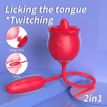 Load image into Gallery viewer, 2 In 1 Rose Toy Thrusting Dildo Vibrator With 9 Tongue Licking 9 Thrusting Vibrating