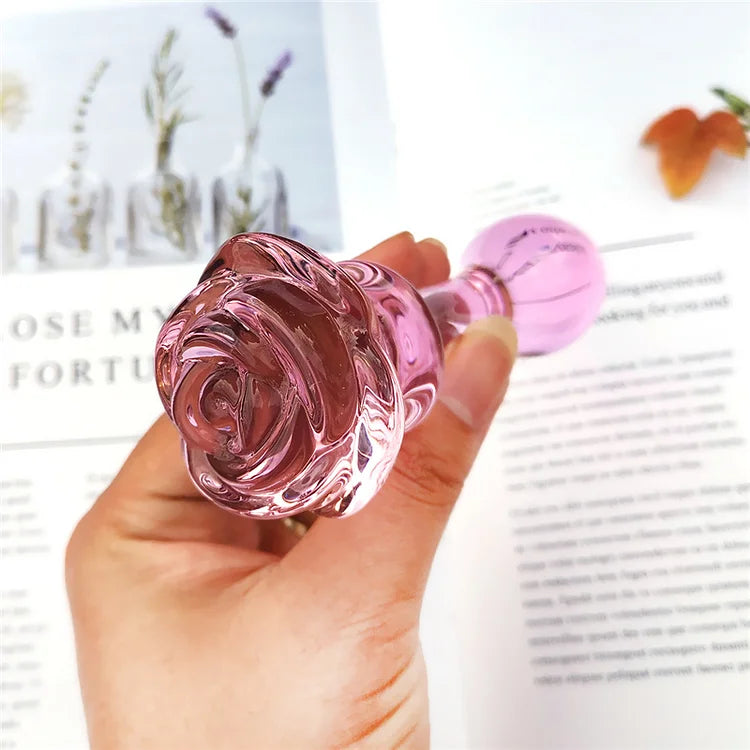 Glass Dildo Pink Rose Flower Butt Plug