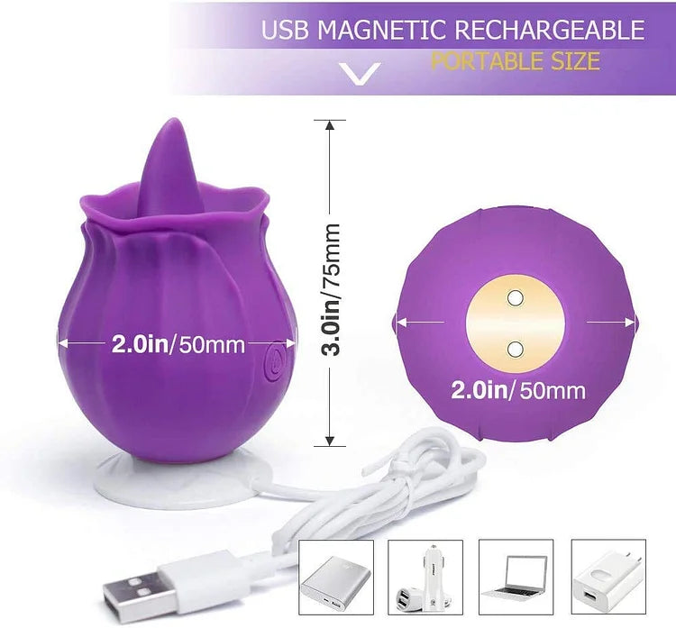 Rechargeable Licking Silicone Rose Flower Toy