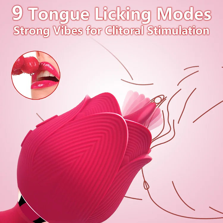 Rose Double Tongue Licking Vibrating Egg Masturbator