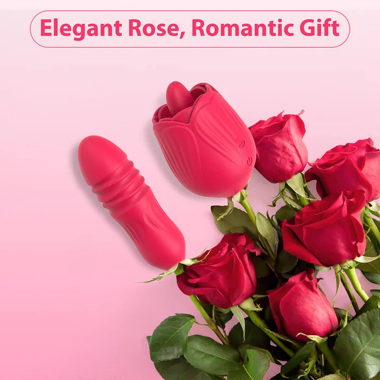 Rose Female Tongue Licking Egg Jumping Telescopic Masturbation Device Double-headed Vibrating Sex Toy