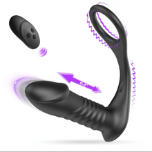 Load image into Gallery viewer, 10 Thrilling Vibration 3 Thrusting Silicone Remote Control Cock Ring Anal Vibrator