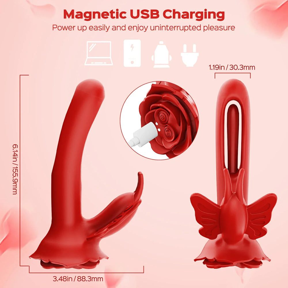 3 In 1 Rose Butterfly Flapping Vibrator G-spot Clitoral Stimulator