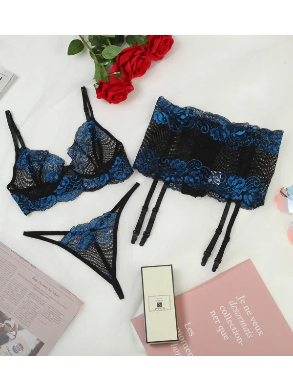 Bra Lace Perspective Three Piece Underwear Set