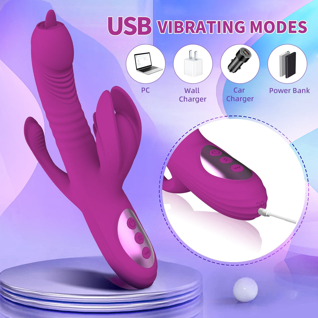 Trident 4-in-1 Heating Telescopic Swinging Tongue-licking Vibrator