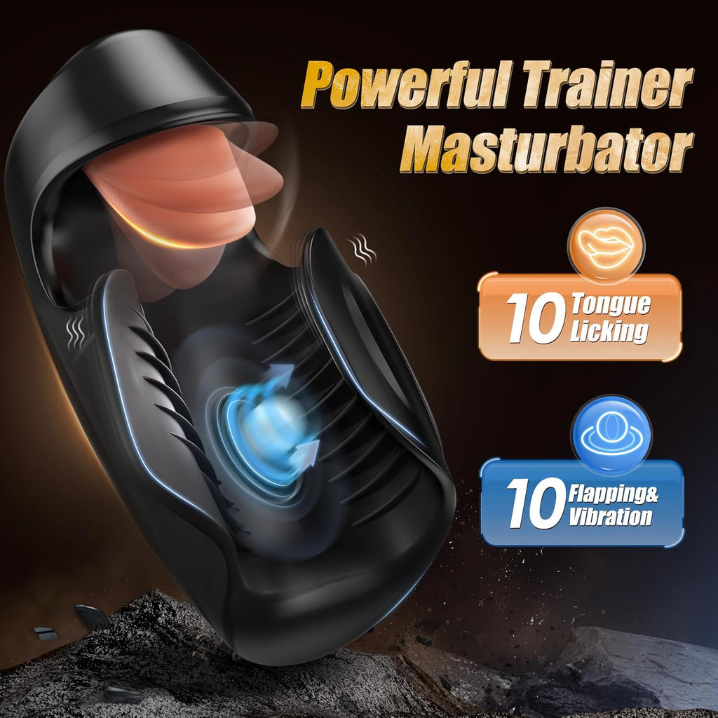 10X Vibrating Tongue-licking & Tapping  Male Stroker Trainer