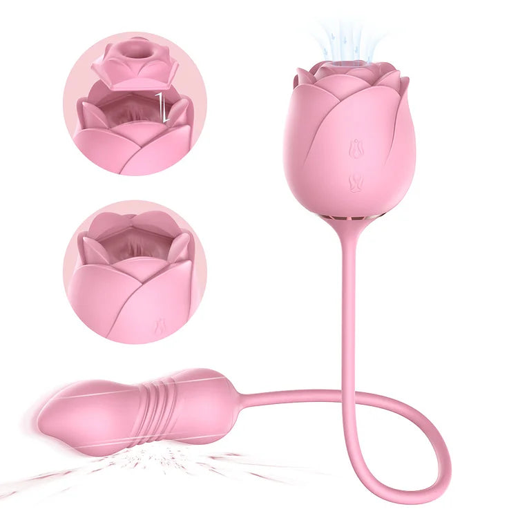 3-in-1 Double Headed Sucking And Tapping Rose Toy With Telescopic Jumping Egg