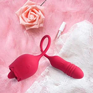 Rose Female Tongue Licking Egg Jumping Telescopic Masturbation Device Double-headed Vibrating Sex Toy