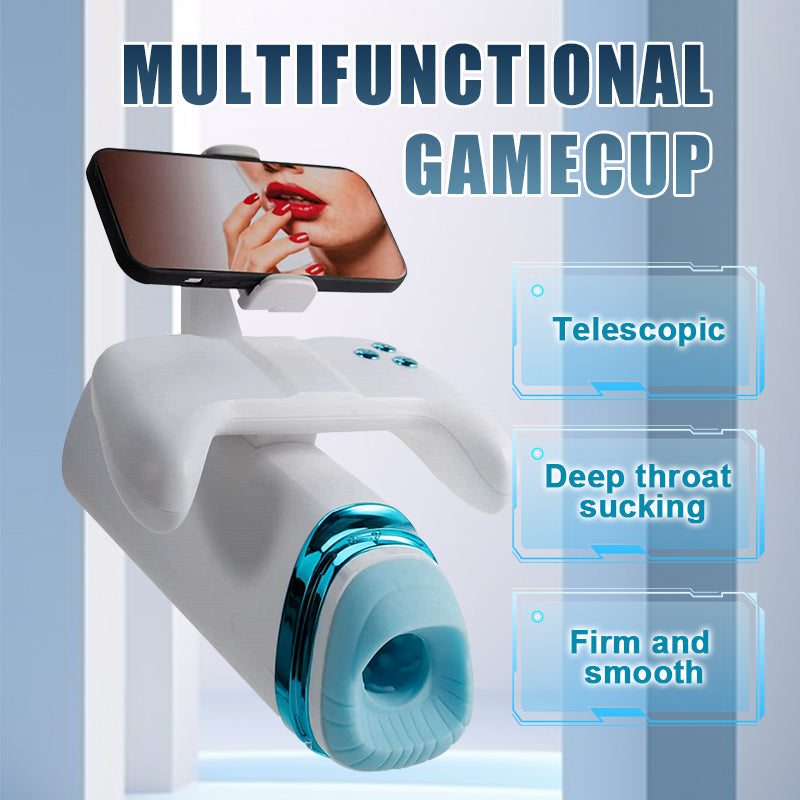 Gamecup Pro Heating Thrusting Vibrating Penis Stroker With Handles And Phone Holder