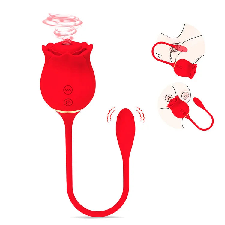 2in1 Long Rose Vibrator Red