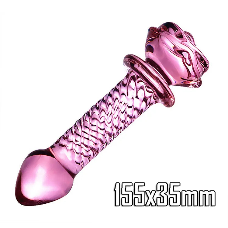 Glass Dildo Pink Rose Flower Butt Plug