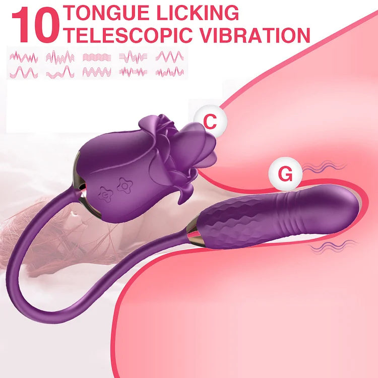 New Rose Tongue Licking Vibrator With A Thrusting Bullet