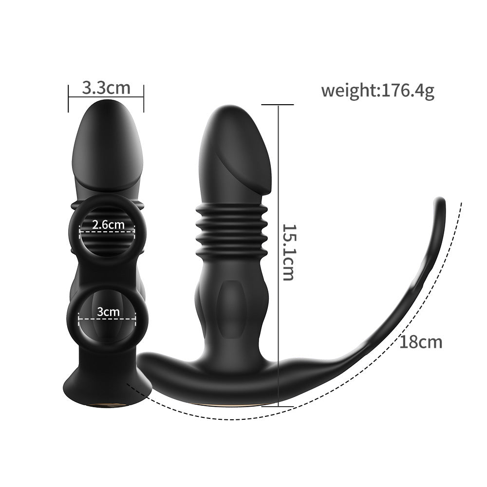 Vibrating Thrusting Prostate Massager Anal Vibrator with 2 Vibrating Cock Ring