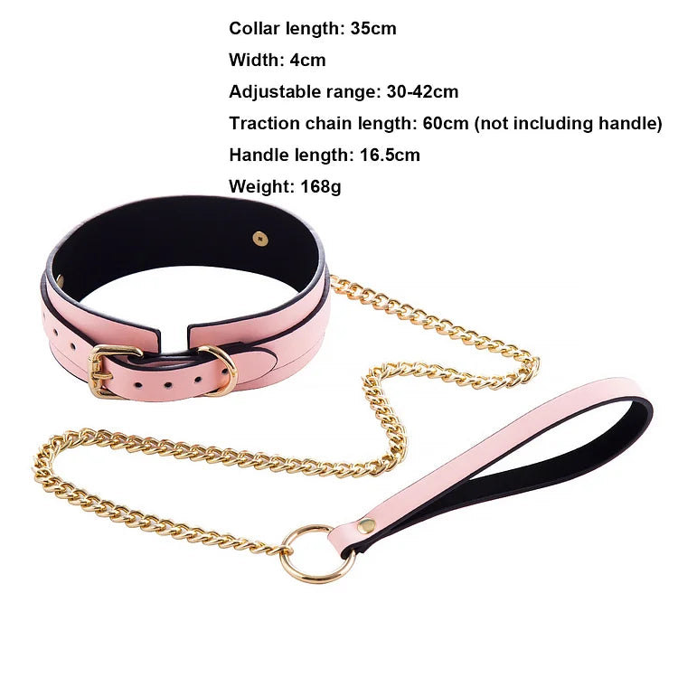 Luminous Pu Leather Chain Collar With Leash Bdsm Bondage