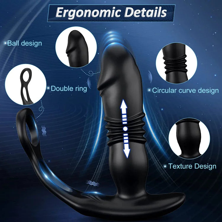 Double-ring 3-in-1 Remote-control Telescopic Vibration Prostate Massager