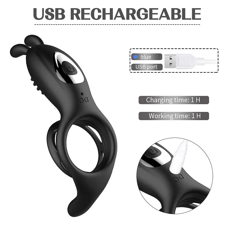 9 Frequency Vibrating Rabbit Ear Cock Ring