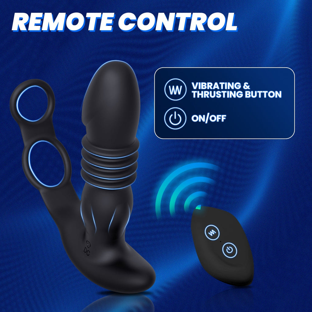 Vibrating Thrusting Prostate Massager Anal Vibrator with 2 Vibrating Cock Ring