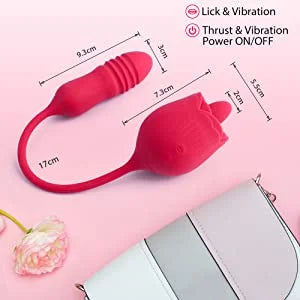 Rose Female Tongue Licking Egg Jumping Telescopic Masturbation Device Double-headed Vibrating Sex Toy