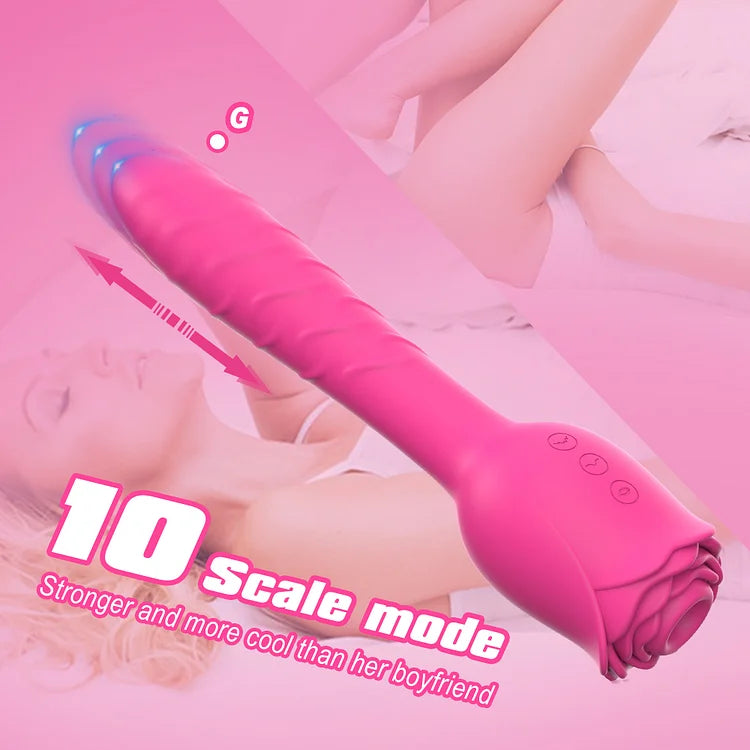 D3621 Scarlet 3-in-1 Telescopic Sucking And Shocking Handle Rose Vibrator