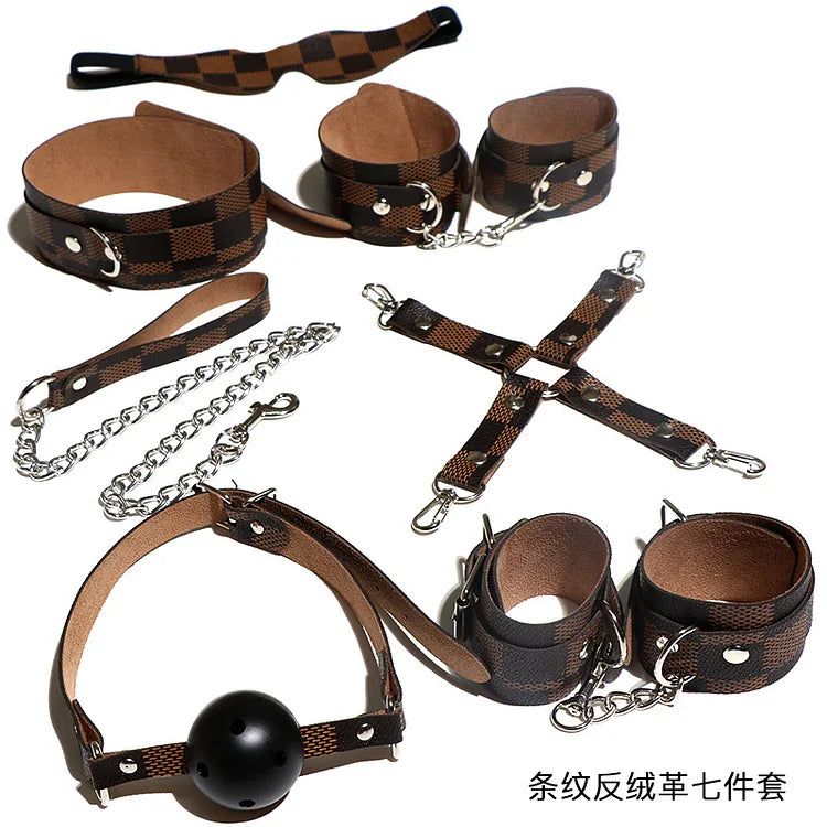 Bondage PU Leather Handcuff and Ankle Kit Gag Erotic Adult Toy SM Adult Games