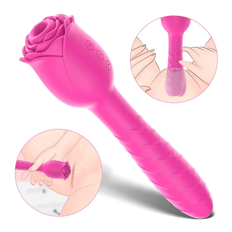 D3621 Scarlet 3-in-1 Telescopic Sucking And Shocking Handle Rose Vibrator