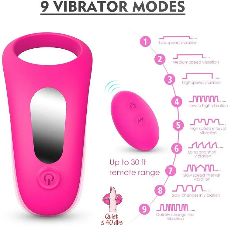 Vibrating Cock Ring, Remote Control 9-Speed Penis Ring Vibrator Medical Silicone Waterproof Rechargeable Powerful Vibration Sex Toy