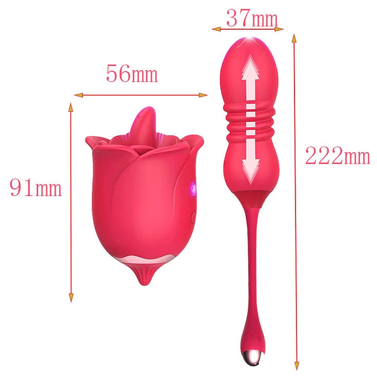 Rose Toy Tongue-licking Vibrator And Remote Control Retractable Jump Egg Set